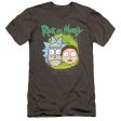 RICK AND MORTY : FLOATING HEADS  PREMIUM CANVAS ADULT SLIM FIT T-SHIRT 30\1 Charcoal LG For Cheap