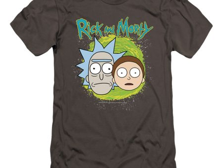 RICK AND MORTY : FLOATING HEADS  PREMIUM CANVAS ADULT SLIM FIT T-SHIRT 30\1 Charcoal LG For Cheap