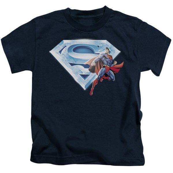 SUPERMAN : SUPERMAN AND CRYSTAL LOGO S\S JUVENILE T-SHIRT 18\1 NAVY MD (5\6) For Sale