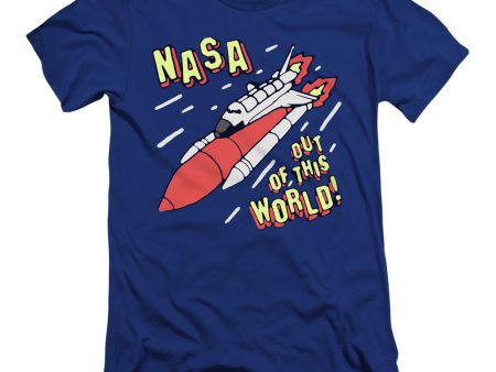 NASA : OUT OF THIS WORLD  PREMIUM CANVAS ADULT SLIM FIT T-SHIRT 30\1 Royal Blue LG Sale